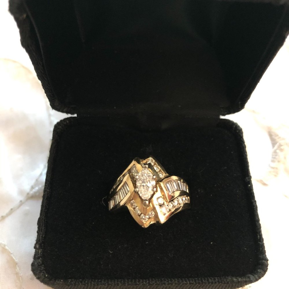 14K Gold Genuine Marquise Diamond ring